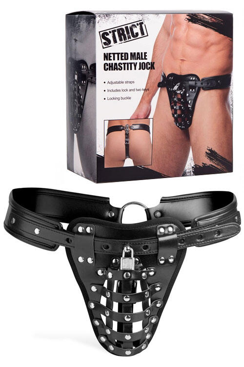 Strict Faux Leather & Metal Netted Male Chastity Jock