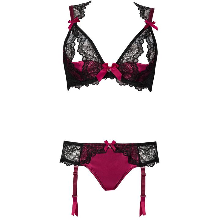 Lovehoney Plus Size Moonlight Peekaboo Bra and Suspender Knickers Set