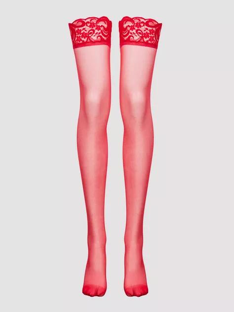 Lovehoney Red Sheer Lace Top Hold-Ups