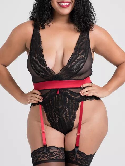 Lovehoney Plus Size Empress Red Satin and Lace Body