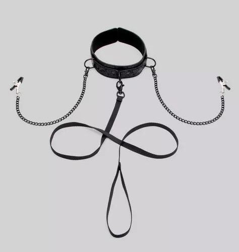 Bondage Boutique Black Rose Collar with Nipple Clamps