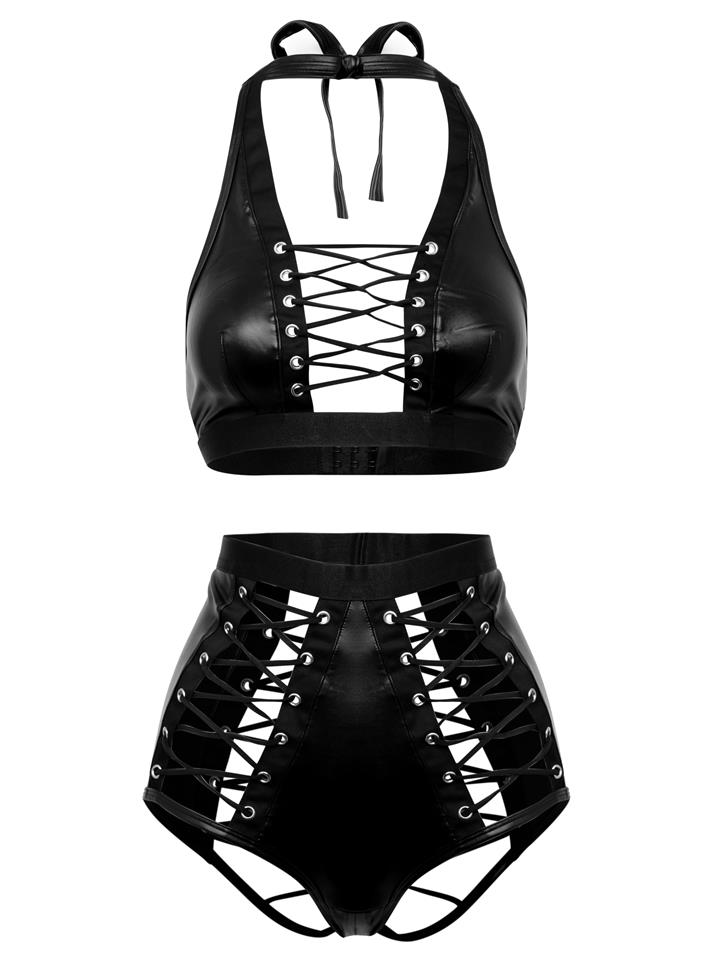 Lovehoney Fierce Leather-Look Lace-Up Bra Set