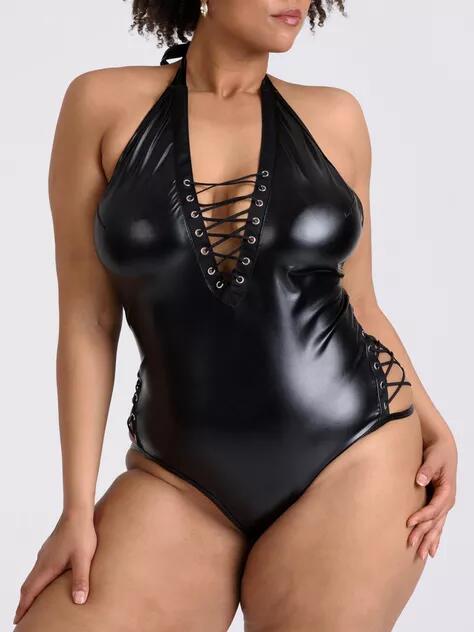 Lovehoney Plus Size Fierce Leather-Look Lace-Up Body