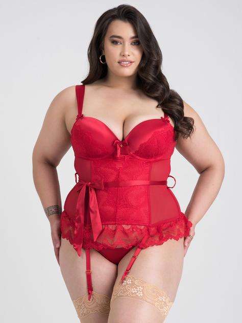 Lovehoney Plus Size Moonlight Desire Red Satin Basque Set