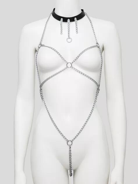 DOMINIX Deluxe Open-Body Chain Harness with Leather Collar