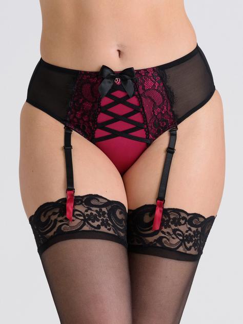 Lovehoney Boudoir Belle Cherry High-Waisted Brazilian Suspender Knickers
