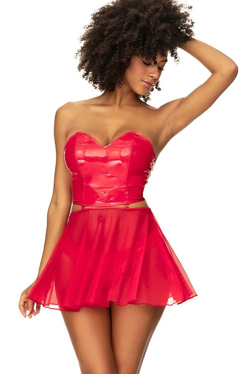 Mapale by Espiral Trix Wet Look 2 In 1 Bustier & Babydoll Set