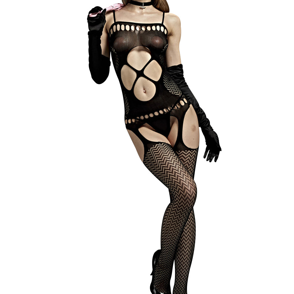 Love in Leather Opaque Chevron Top with Attached Garter Stockings