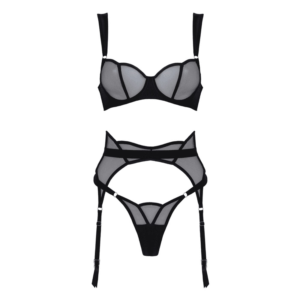 Love in Leather Muse Sheer Mesh & Satin 3 Piece Set