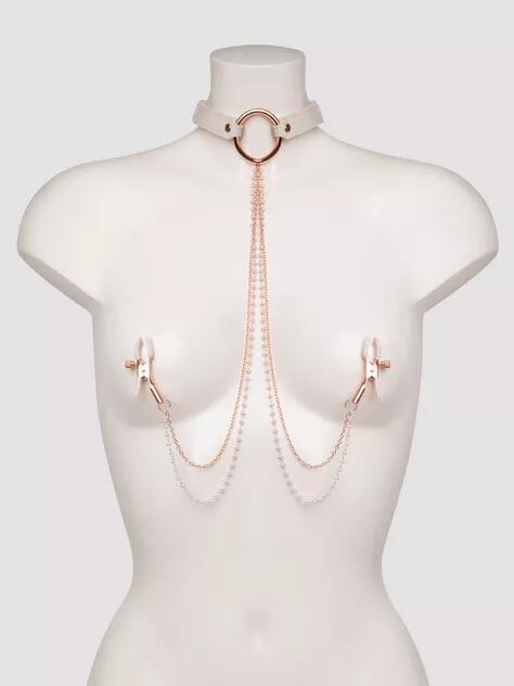 Sportsheets Peaches 'n CreaMe Faux Leather Collar and Nipple Clamps