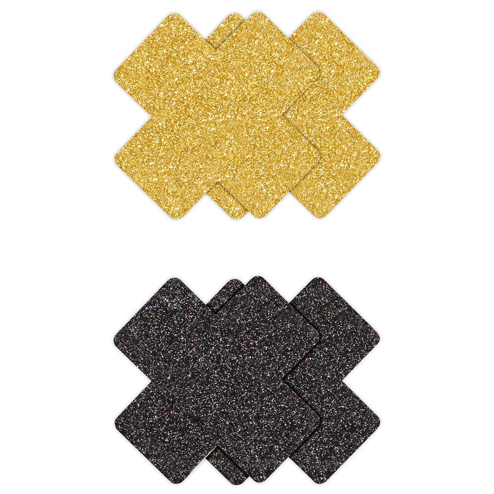 Pretty Pasties Black and Gold Glitter Cross 2-Pack