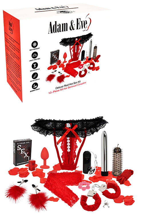 Adam and Eve Deluxe Red Hot Sex 13 Piece Bondage Kit