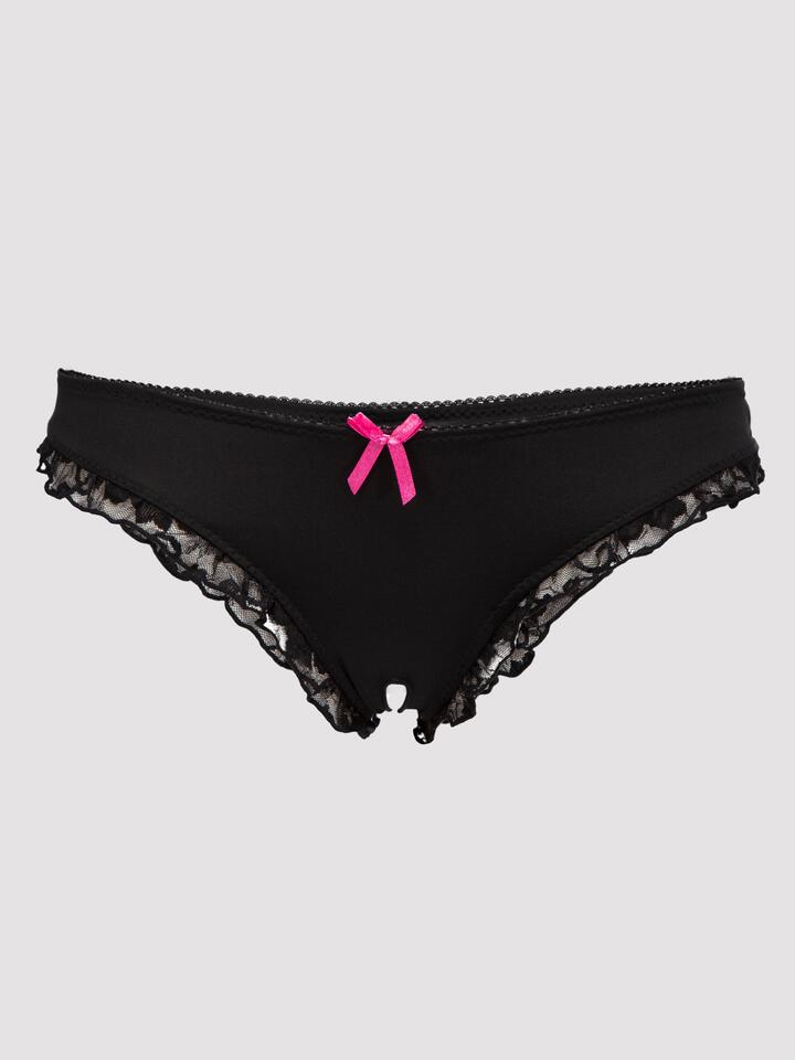 Lovehoney Crotchless Black Lace-Back Knickers - M / L - Black
