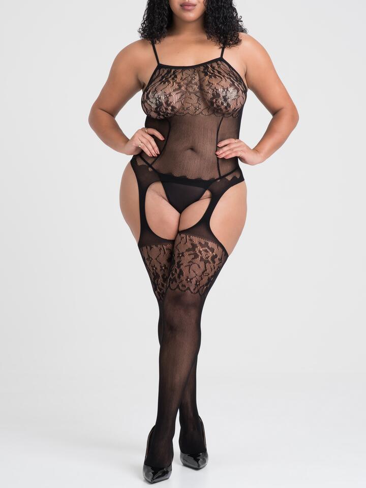 Lovehoney Plus Size Up All Night Lace Bodystocking - One Size Queen - Black