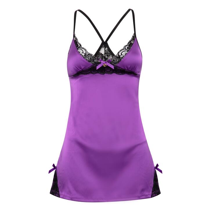 Lovehoney Satin and Lace Plum Chemise Set - Small - Purple