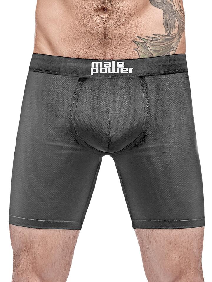 Male Power Black Stretch Long Boxer Shorts - Small - Black