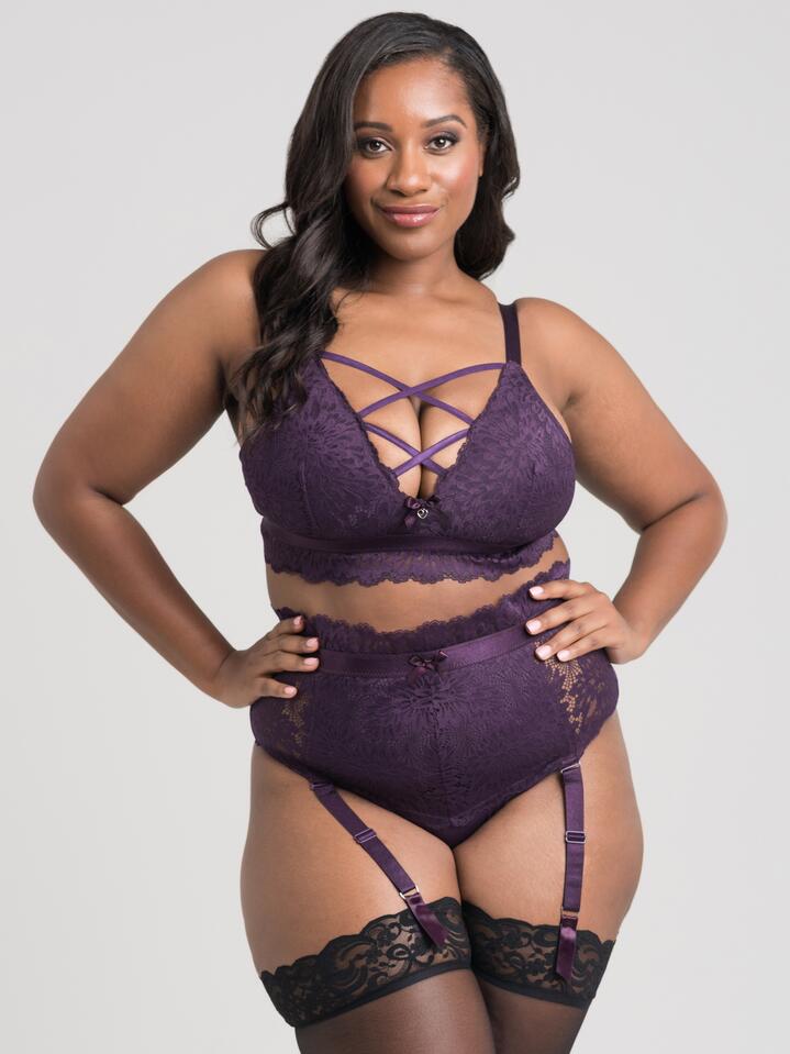 Lovehoney Plus Size Shadow Lily Purple Lace Bra Set - 5X / 6X - Purple