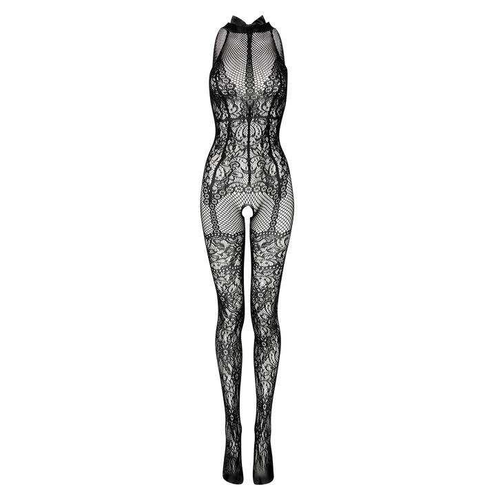 Lovehoney Lace and Fishnet Crotchless Basque Bodystocking - One size - Black