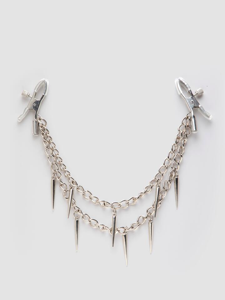 Fetish Fantasy Rock Hard Adjustable Nipple Clamps with Double Chain - Silver