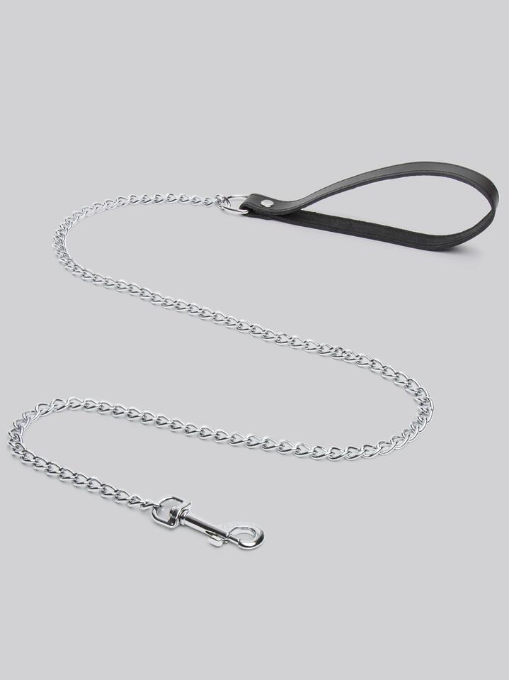 Bondage Boutique Chain Lead with Leather Handle - Black
