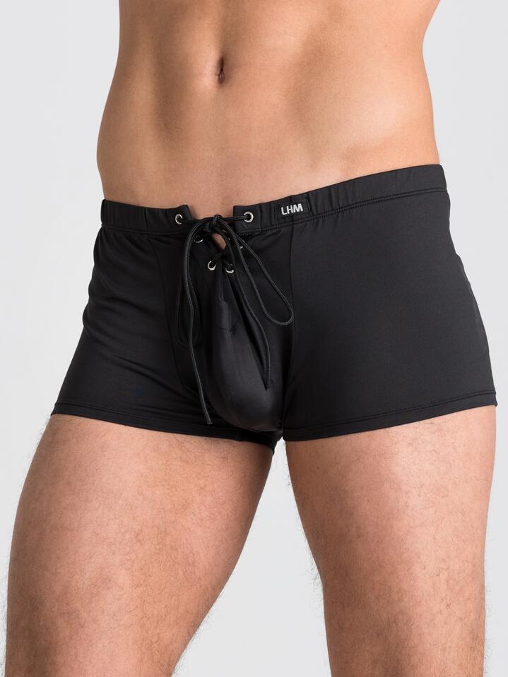 LHM Microfibre Lace Up Boxer Shorts - S / M - Black