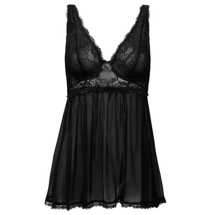 Lovehoney Love Me Black Lace Soft Cup Babydoll Set - One size - Black