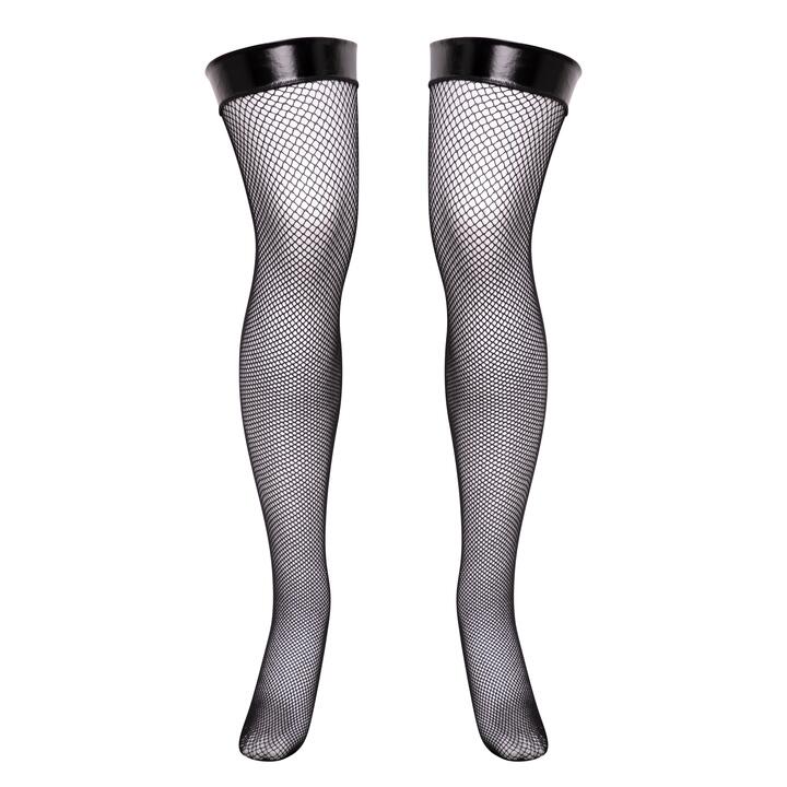 Lovehoney Plus Size PVC Top Fishnet Stockings - One Size Queen - Black