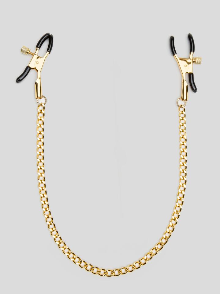 Bondage Boutique Adjustable Nipple Clamps with Gold Chain - Gold