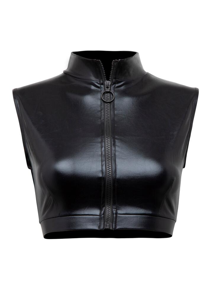 Lovehoney Fierce Black Wet Look Zip-Up Crop Top - Medium - Black