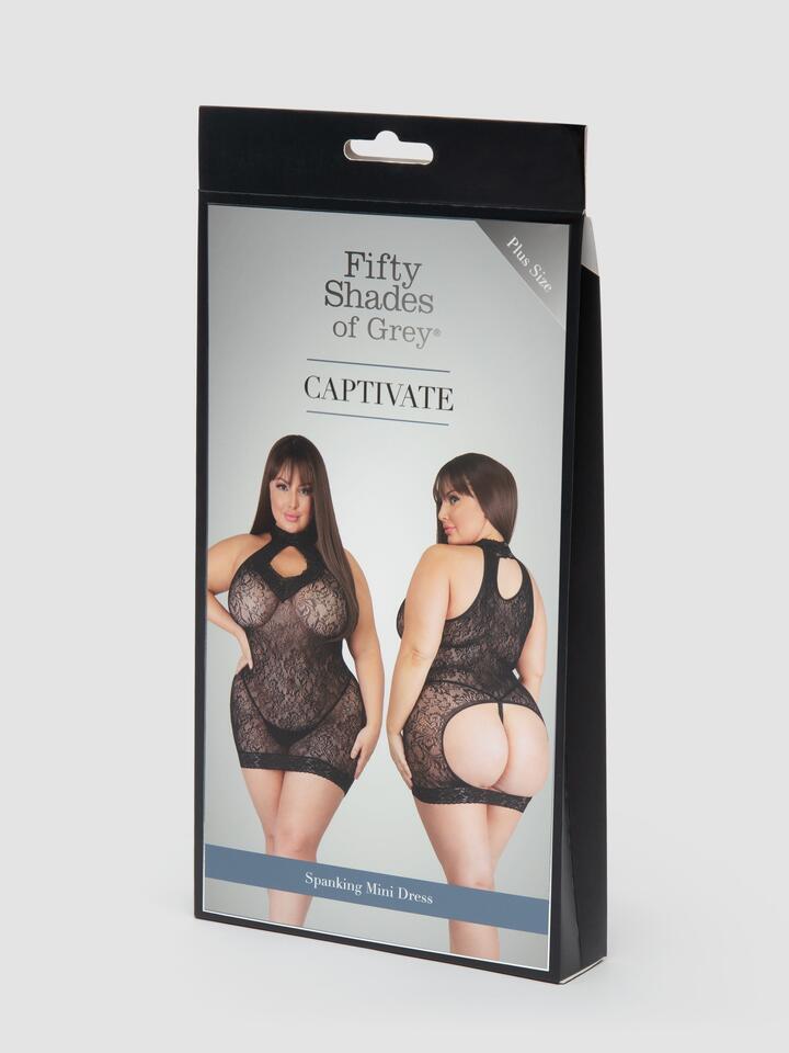 Fifty Shades of Grey Captivate Plus Size Black Lace Spanking Mini Dress - One Size Curve - Black