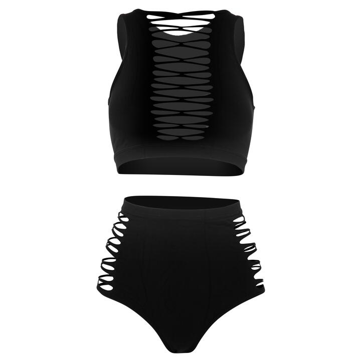 Lovehoney Black Criss-Cross Bra Set - One size - Black