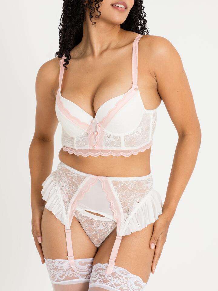 Lovehoney Vintage Bliss Ivory Bra Set (3 Piece) - Medium - Ivory