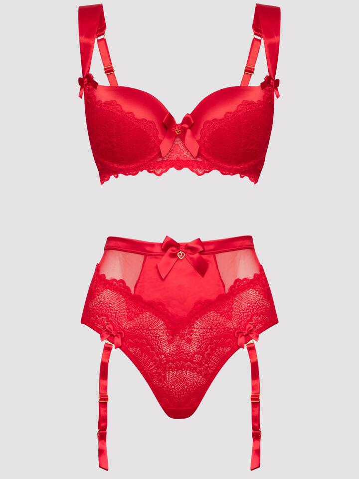 Lovehoney Plus Size Moonlight Desire Red Satin Bra Set - 5X / 6X - Red