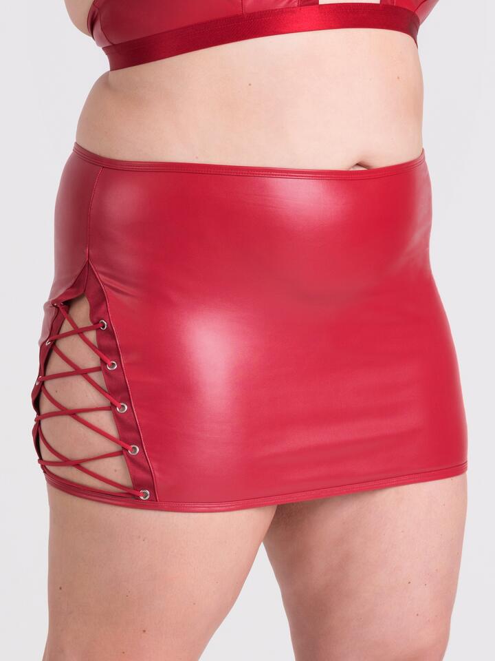 Lovehoney Plus Size Fierce Leather Look Lace-Up Red Skirt - 1X / 2X - Red