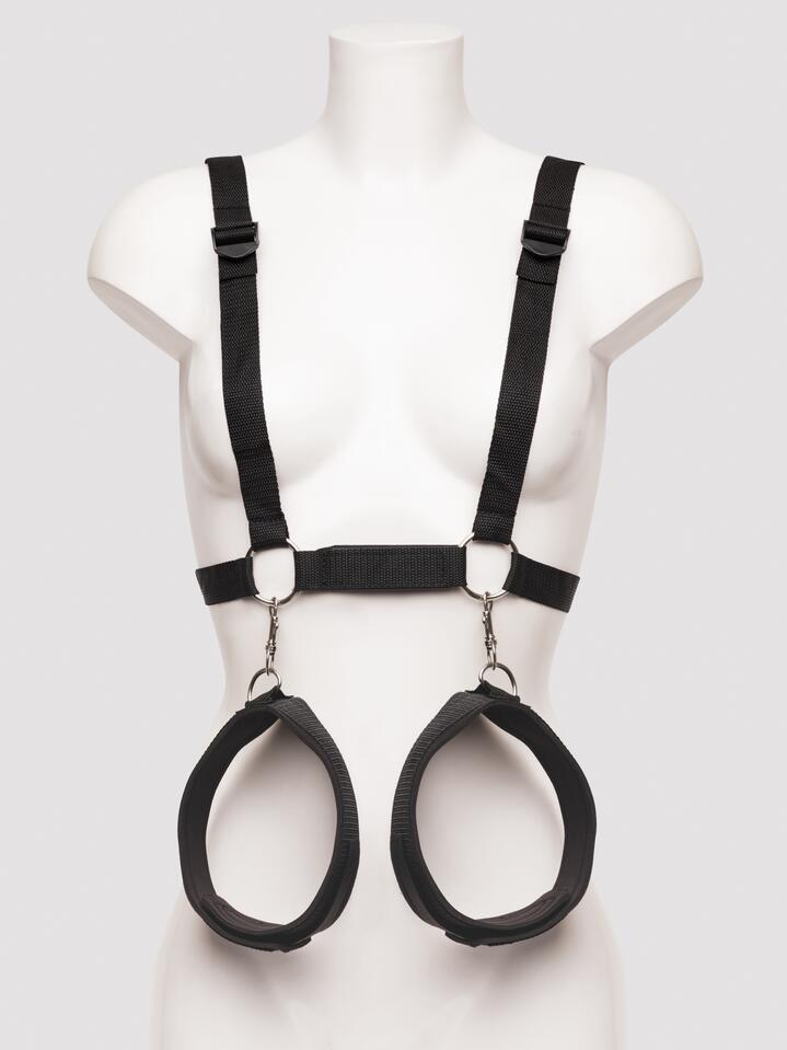 Bondage Boutique Harness with Wrist and Thigh Restraints - Black