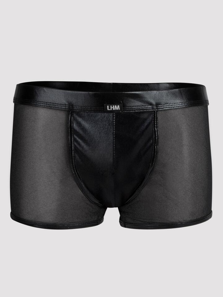 LHM Wet Look and Sheer Mesh Boxer Shorts - S / M - Black