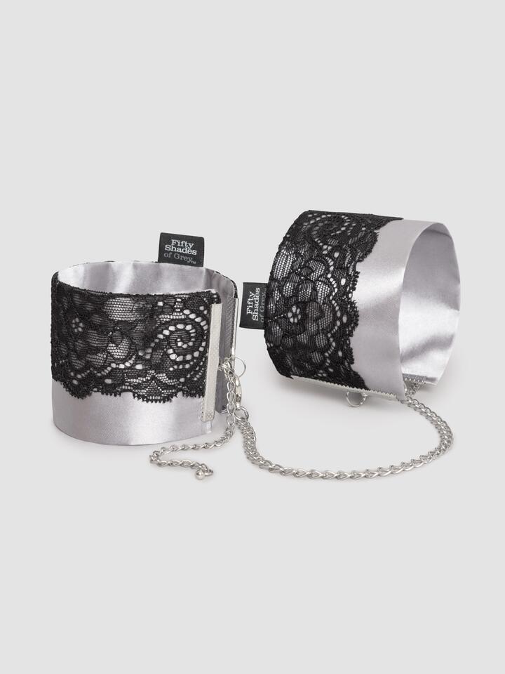 Fifty Shades of Grey Play Nice Satin and Lace Wrist Cuffs - Black