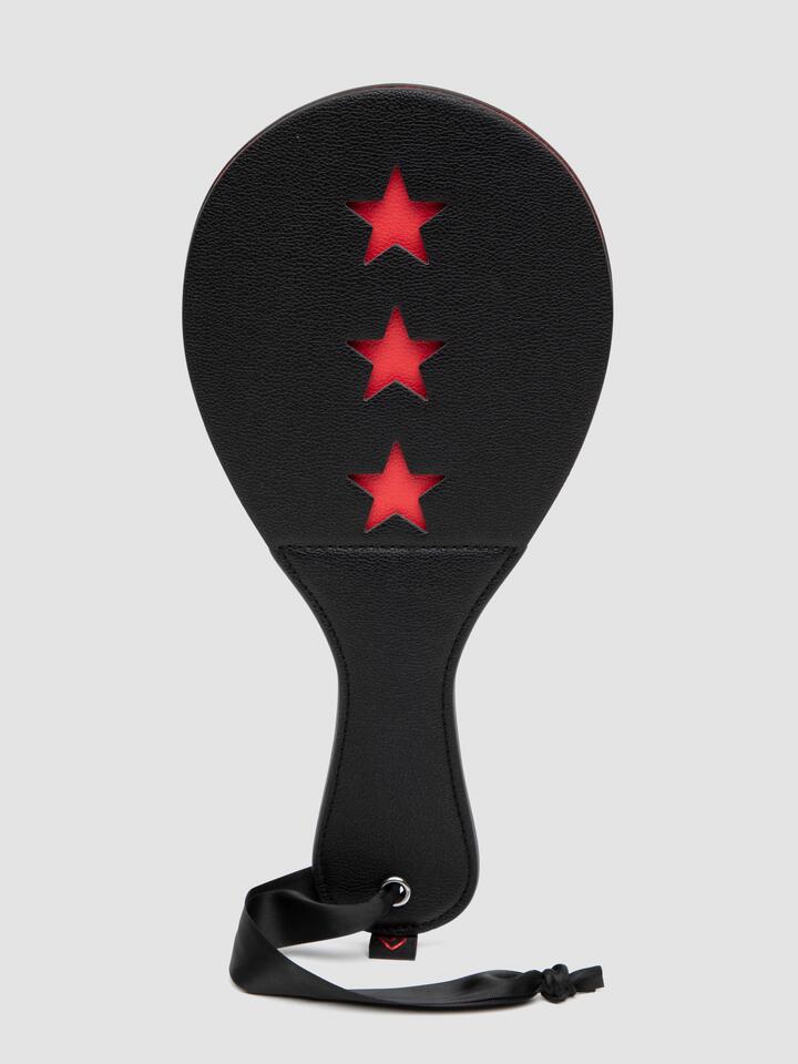 Bondage Boutique Faux Leather Red Stars Slapper Spanking Paddle - Black