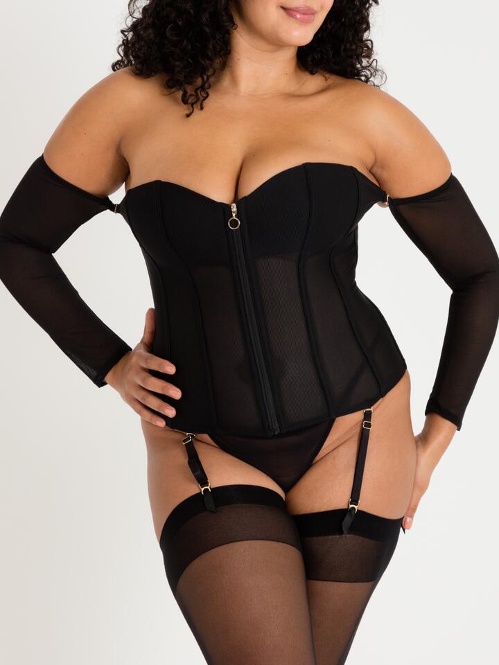 Lovehoney Plus Size Secret Silhouette Black Steel-Boned Long Sleeve Corset - 3X / 4X - Black