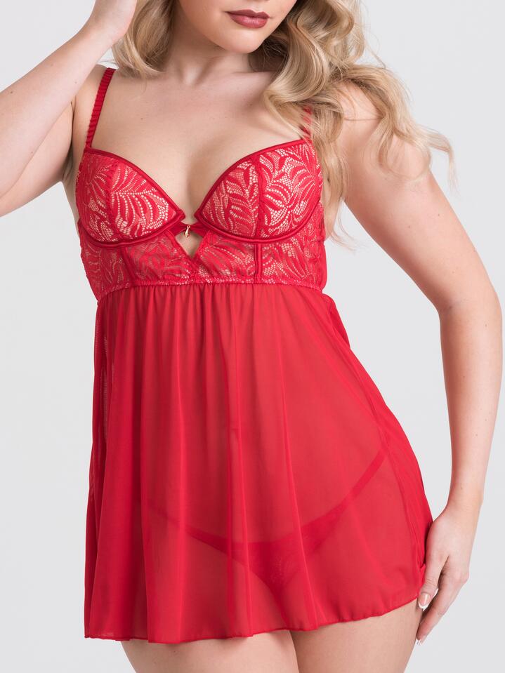 Lovehoney Parisienne Charm Red Lace Babydoll Set - Small - Red