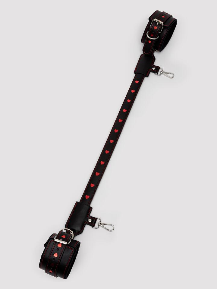 Bondage Boutique Heart Spreader Bar with Cuffs Set - Black