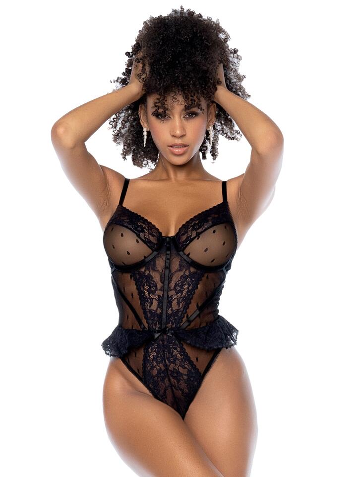 Mapale Black Underwire Lace Ruffle Body - L / XL - Black