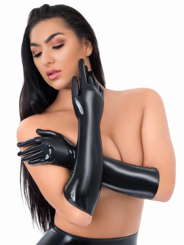 Latex Fetishwear Black Full Length Gloves - Large - Black