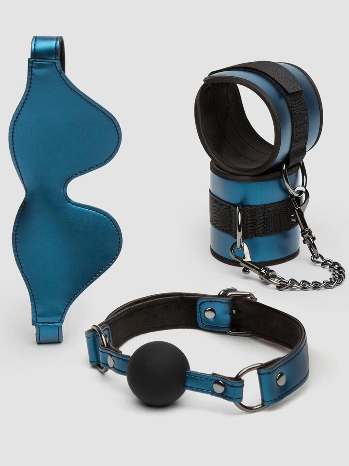 Bondage Boutique Metallic Fantasy Bondage Kit (3 Piece) - Blue
