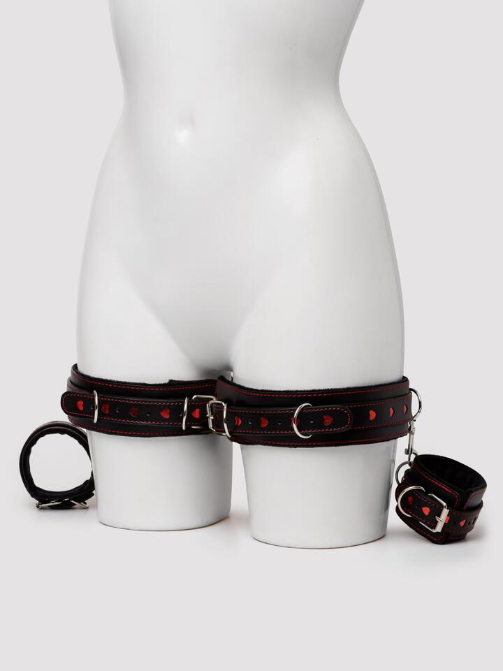 Bondage Boutique Heart Wrist to Thigh Restraints - Black