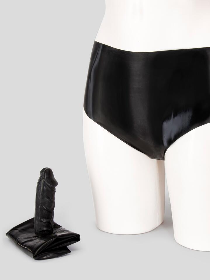 Latex Brief with Inner Dildo - Small - Black
