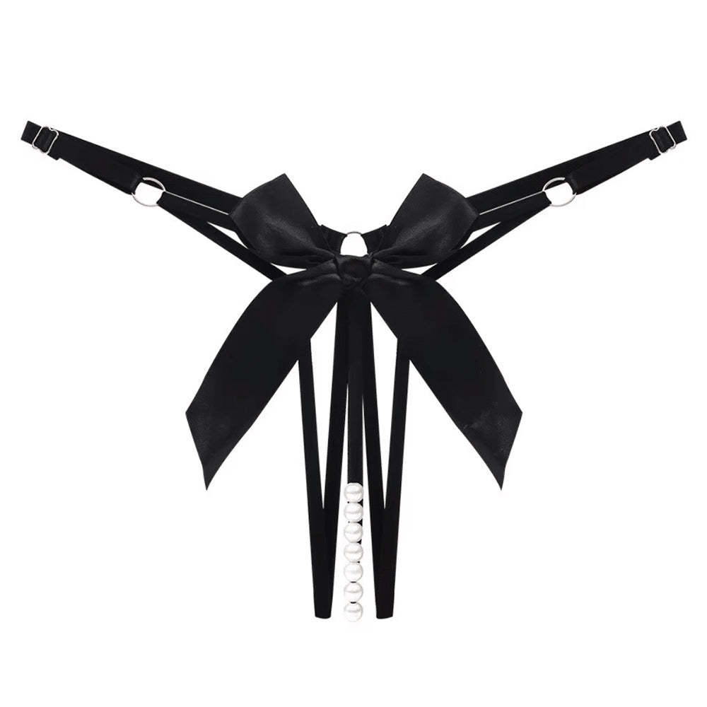 Love In Leather Pearl Bow Crotchless Panties