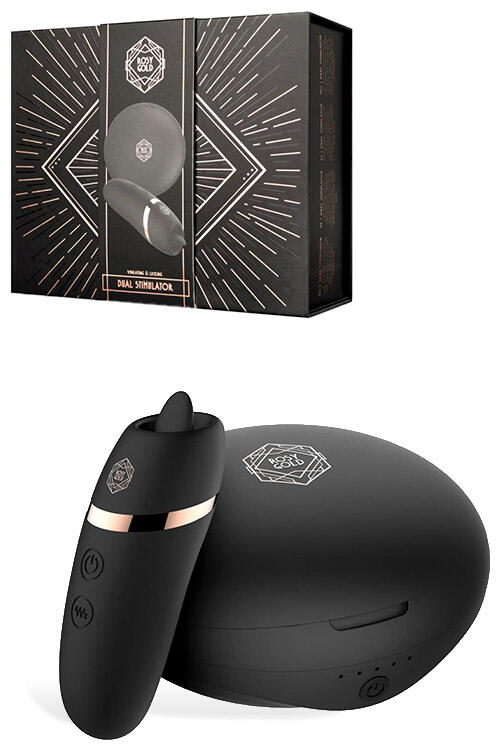 Rosy Gold 2 In 1 3.7" Licking Clitoral Vibrator With Charging Case
