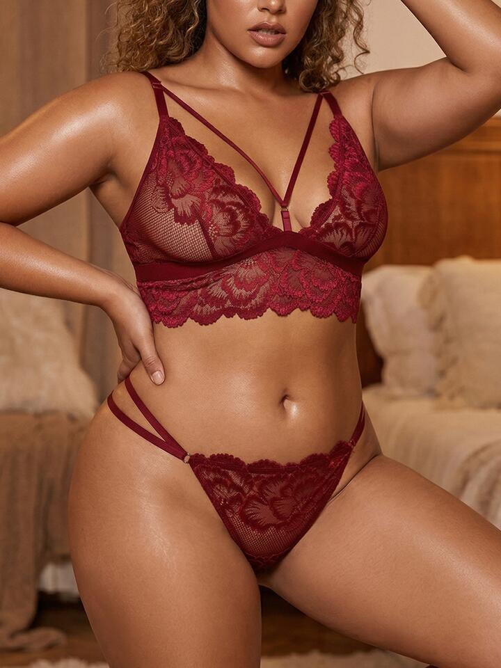 Lovehoney Plus Size Lustful Liaison Red Floral Bra Set - One Size Queen - Red