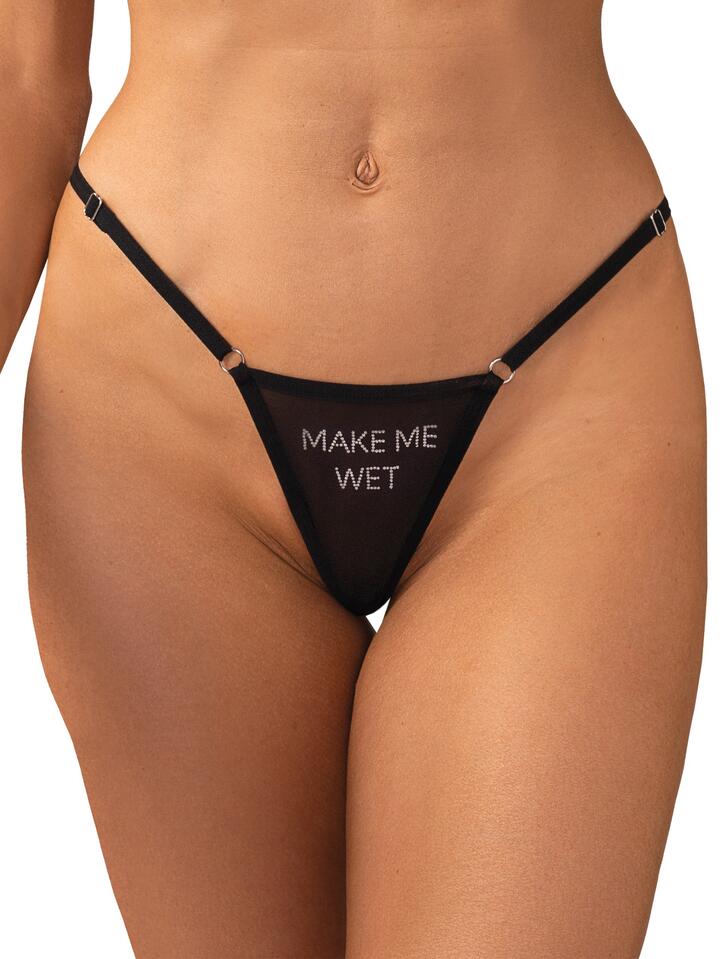 Obsessive Black Make Me Wet Thong - S / M - Black